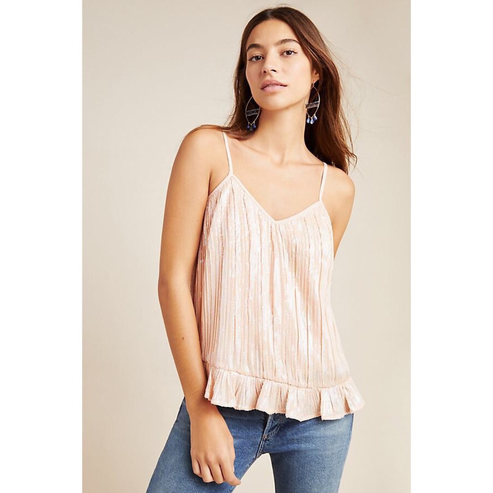 Anthropologie Amelie Beaded Pink Sequin Cami Tank